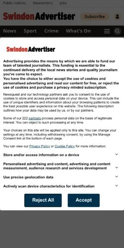 Anteprima del sito Swindon Advertiser, media di Regno Unito per articoli sponsorizzati