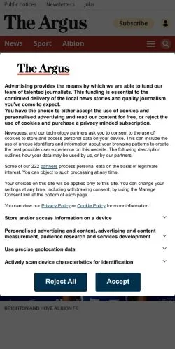 Anteprima del sito Brighton Argus, media di Regno Unito per articoli sponsorizzati