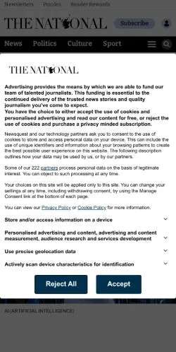 Anteprima del sito The National, media di Stati Uniti per articoli sponsorizzati