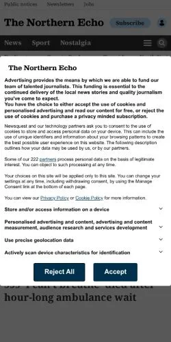 Anteprima del sito The Northern Echo, media di Regno Unito per articoli sponsorizzati