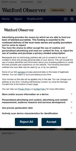 Anteprima del sito Watford Observer, media di Regno Unito per articoli sponsorizzati