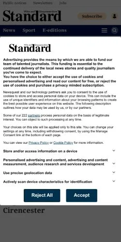 Anteprima del sito Wilts and Glos Standard, media di Regno Unito per articoli sponsorizzati