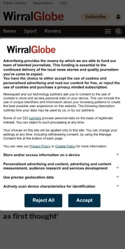 Anteprima del sito Wirral Globe, media di Regno Unito per articoli sponsorizzati