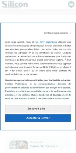 Aperçu du site Silicon, média de France pour articles sponsorisés