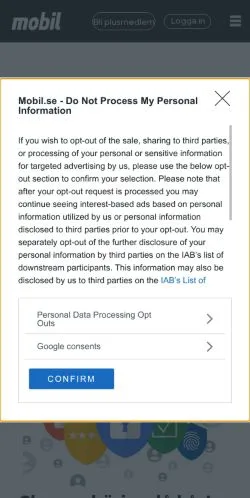 Anteprima del sito Mobil, media di Svezia per articoli sponsorizzati