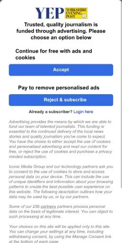 Anteprima del sito Yorkshire Evening Post, media di Regno Unito per articoli sponsorizzati