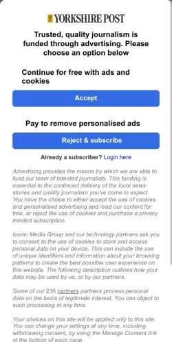 Anteprima del sito Yorkshire Post, media di Regno Unito per articoli sponsorizzati
