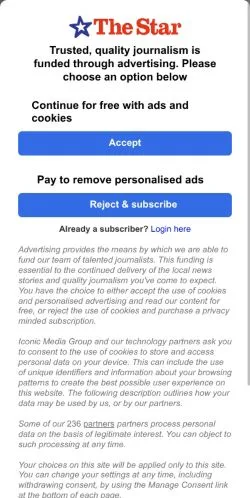 Anteprima del sito The Star, media di Regno Unito per articoli sponsorizzati