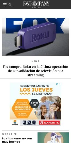 Podgląd witryny Fast Company México, medium z kraju Meksyk do artykułów sponsorowanych