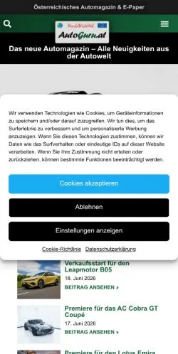 Podgląd witryny AutoGuru, medium z kraju Austria do artykułów sponsorowanych