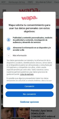Anteprima del sito Wapa, media di Spagna per articoli sponsorizzati
