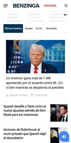 스폰서 기사용 스페인 매체 Benzinga España 사이트 미리보기