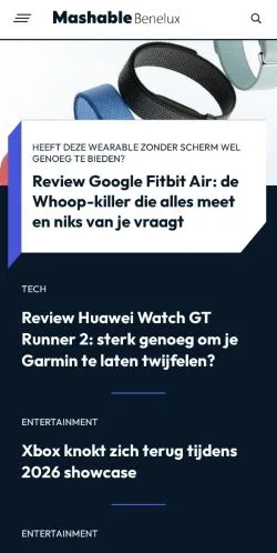 Sponsorlu makaleler için Hollanda medyası Mashable Benelux sitesinin önizlemesi