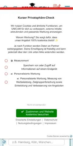 Anteprima del sito UNICHECK, media di Germania per articoli sponsorizzati