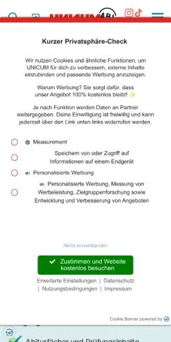 Anteprima del sito UNICUM Abi, media di Germania per articoli sponsorizzati