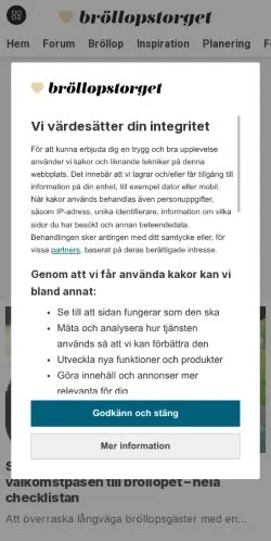 Podgląd witryny Bröllopstorget, medium z kraju Szwecja do artykułów sponsorowanych