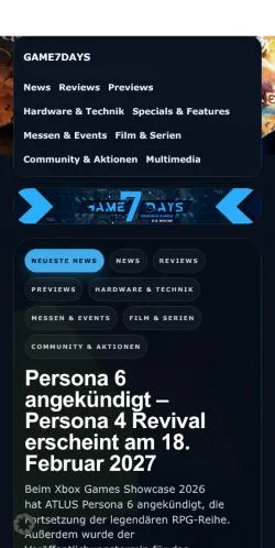 Sponsorlu makaleler için Almanya medyası Game7Days sitesinin önizlemesi