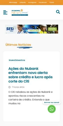 Podgląd witryny Economic News Brasil, medium z kraju Brazylia do artykułów sponsorowanych