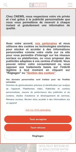 Anteprima del sito CNEWS, media di Francia per articoli sponsorizzati