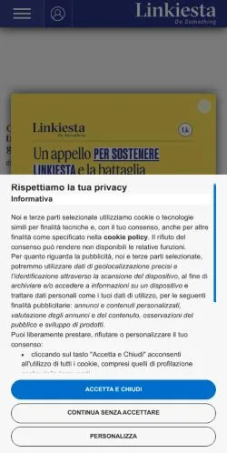 Förhandsvisning av webbplatsen Linkiesta, medium i Italien för sponsrade artiklar