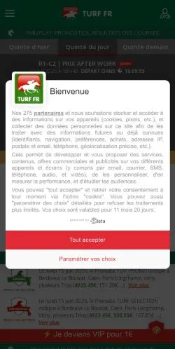 Anteprima del sito TURF FR, media di Francia per articoli sponsorizzati