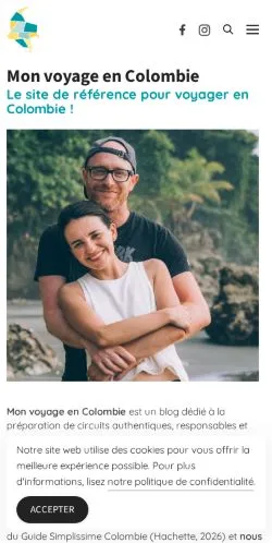 Anteprima del sito Mon Voyage En Colombie, media di Francia per articoli sponsorizzati