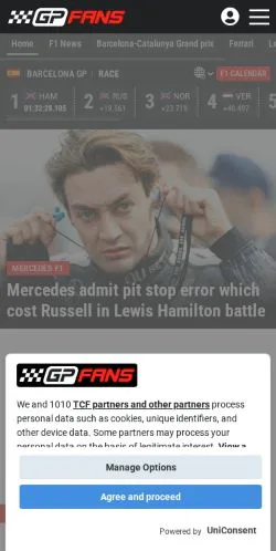 Pré-visualização do site GP Fans, meio de Estados Unidos para artigos patrocinados