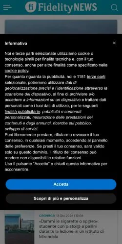 Anteprima del sito Fidelity News, media di Italia per articoli sponsorizzati