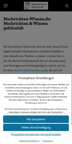 スポンサード記事向けのドイツメディア、Nachrichten-Wissenのサイトプレビュー