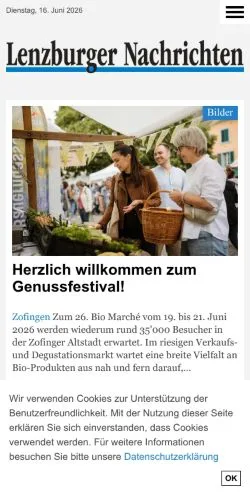 스폰서 기사용 스위스 매체 Lenzburger Nachrichten 사이트 미리보기