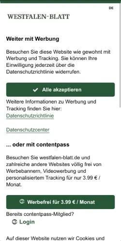 Podgląd witryny Westfalen-Blatt, medium z kraju Niemcy do artykułów sponsorowanych