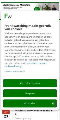 Preview of the Frankwatching website, a media outlet in Netherlands for sponsored articles