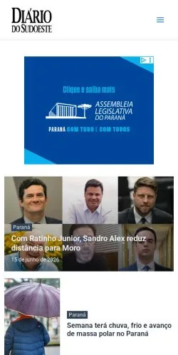 Pré-visualização do site Diário do Sudoeste, meio de Brasil para artigos patrocinados