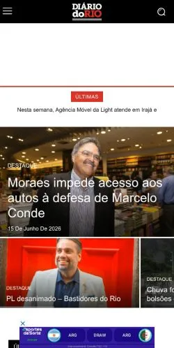 Anteprima del sito Diário do Rio, media di Brasile per articoli sponsorizzati