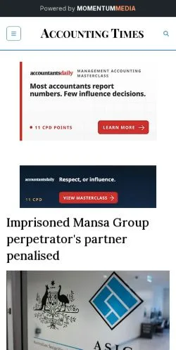 Anteprima del sito Accounting Times, media di Australia per articoli sponsorizzati