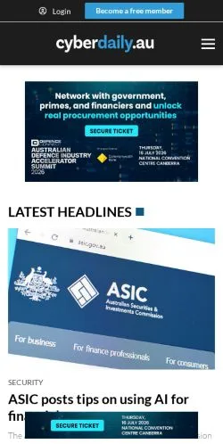 Podgląd witryny Cyber Daily, medium z kraju Australia do artykułów sponsorowanych