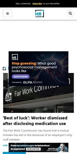 Anteprima del sito HR Leader, media di Australia per articoli sponsorizzati
