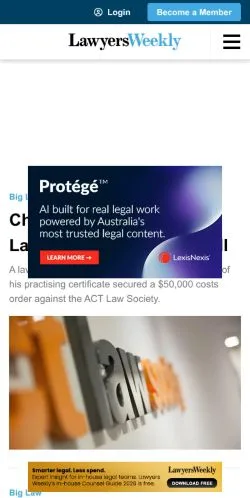 Anteprima del sito Lawyers Weekly, media di Australia per articoli sponsorizzati