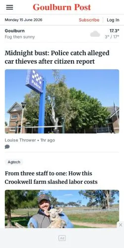 Anteprima del sito Goulburn Post, media di Australia per articoli sponsorizzati