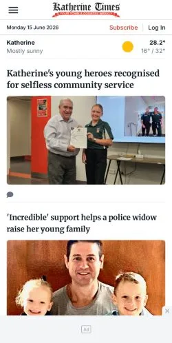 Podgląd witryny Katherine Times, medium z kraju Australia do artykułów sponsorowanych