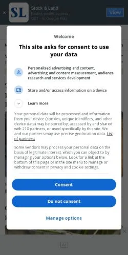 Anteprima del sito Stock & Land, media di Australia per articoli sponsorizzati
