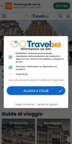 Podgląd witryny Travel365, medium z kraju Włochy do artykułów sponsorowanych