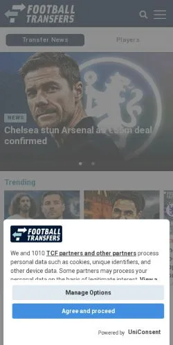 Podgląd witryny FootballTransfers, medium z kraju Holandia do artykułów sponsorowanych