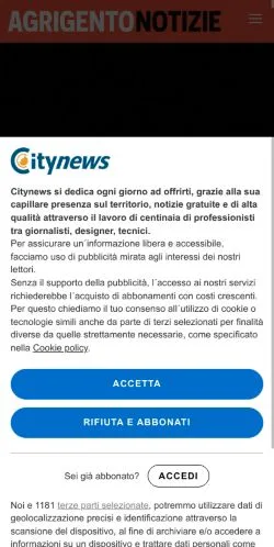 Anteprima del sito AgrigentoNotizie, media di Italia per articoli sponsorizzati