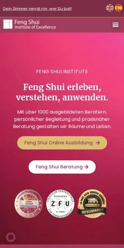 Vista previa del sitio Feng Shui Institute of Excellence, medio de Alemania para artículos patrocinados