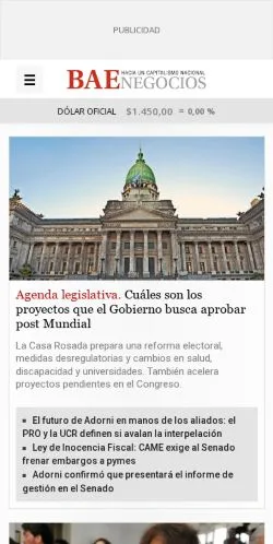 スポンサード記事向けのスペインメディア、BAE Negociosのサイトプレビュー