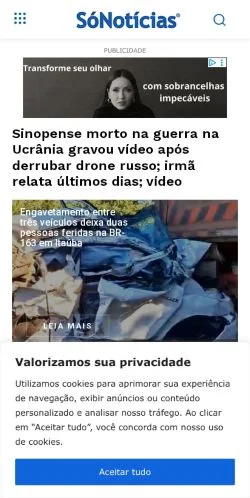 Anteprima del sito Só Notícias, media di Brasile per articoli sponsorizzati