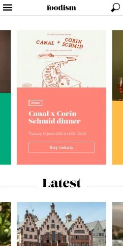 Anteprima del sito Foodism, media di Regno Unito per articoli sponsorizzati