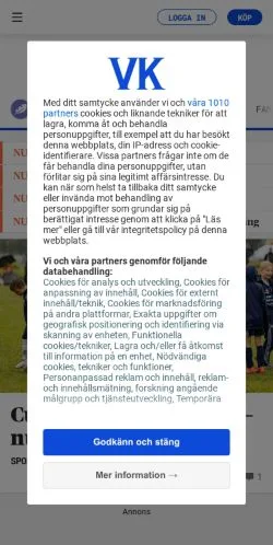 Voorbeeld van de site Västerbottens-Kuriren, medium uit Zweden voor gesponsorde artikelen