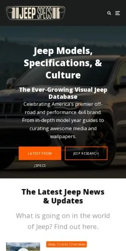 Aperçu du site JeepSpecs, média de États-Unis pour articles sponsorisés